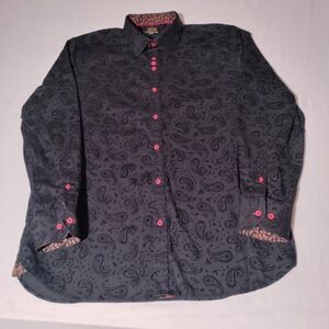 Ameri Mode L Long Sleeve Black Velvet Paisley Button Front Shirt - Imperfect